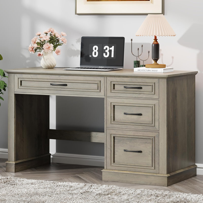 Farmhouse 47" Executive Desk With Charging Station, Gray