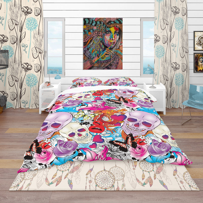 Ensemble de housse de couette bohème et éclectique, Housse de couette double / grand et 2 taies