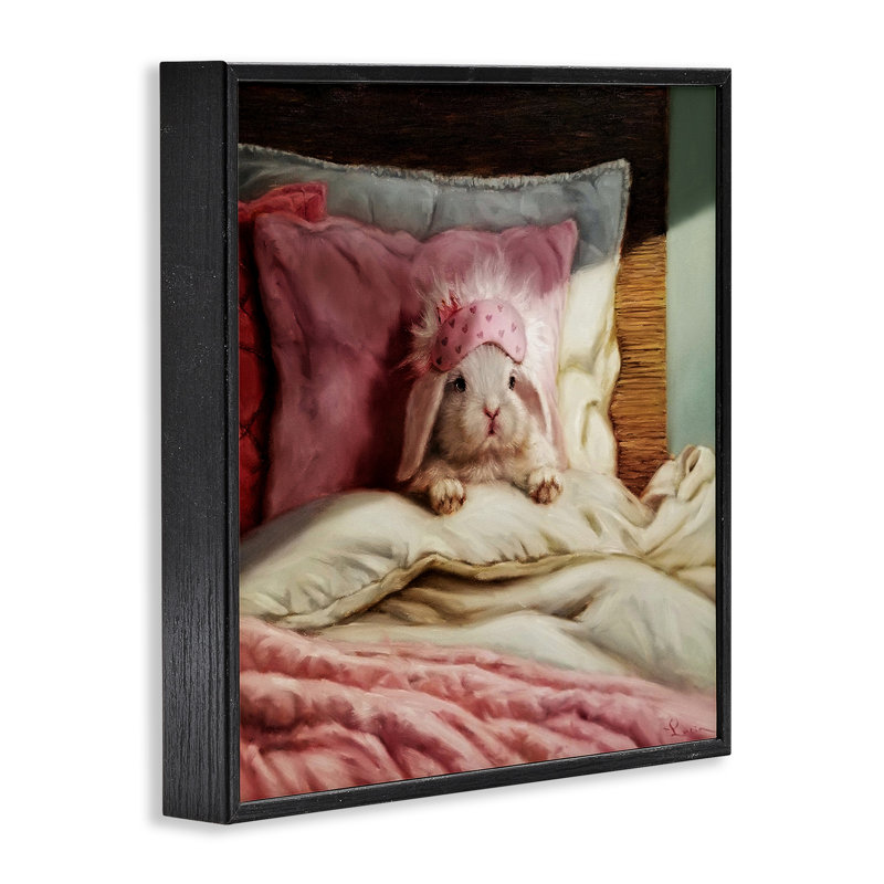 Lapin au repos, blanc cassé, par Lucia Heffernan - impression, Giclée encadrée noir minuit, 24" H x 24" W