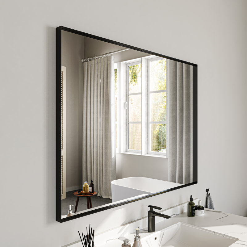 Miroir de salle de bain mural, Noir, noir, noir, noir, 48 po x 36 po