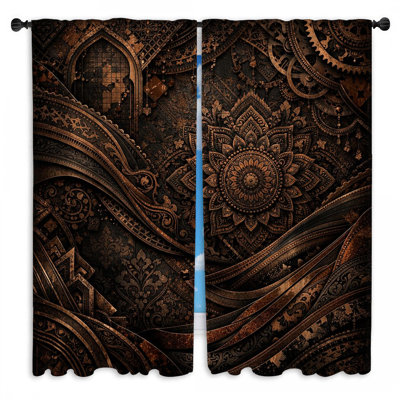 Rideaux de fenêtre mandala complexes en bronze transparent et obscurcissant - 2 panneaux