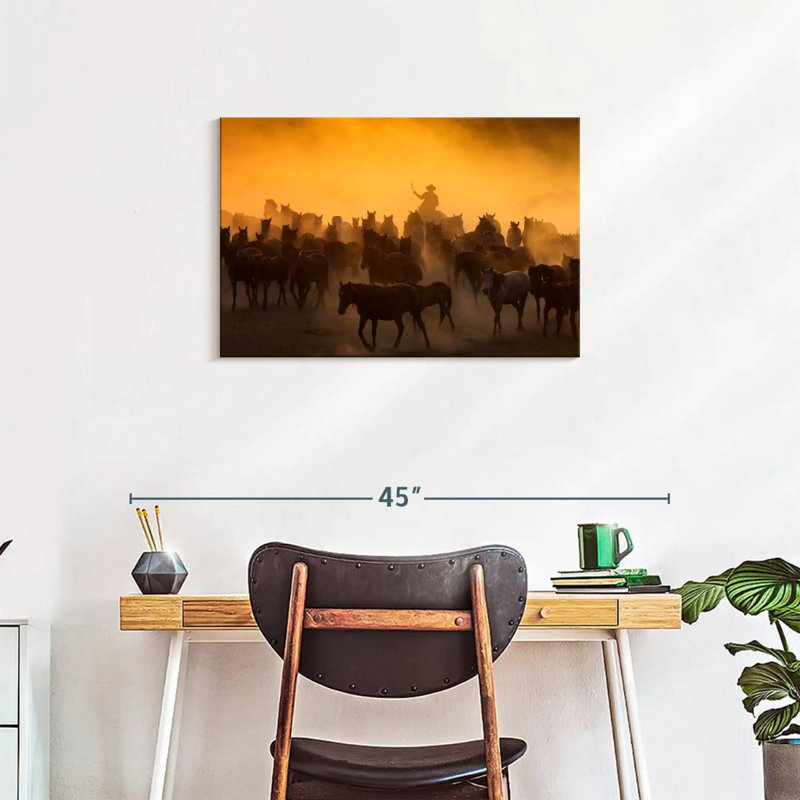 Lelar Herding Horses, 20" H x 30" W