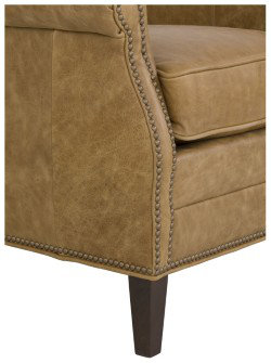 Dresden Club Chair, 1181 Pearl Genuine Leather, Tobacco, Brass
