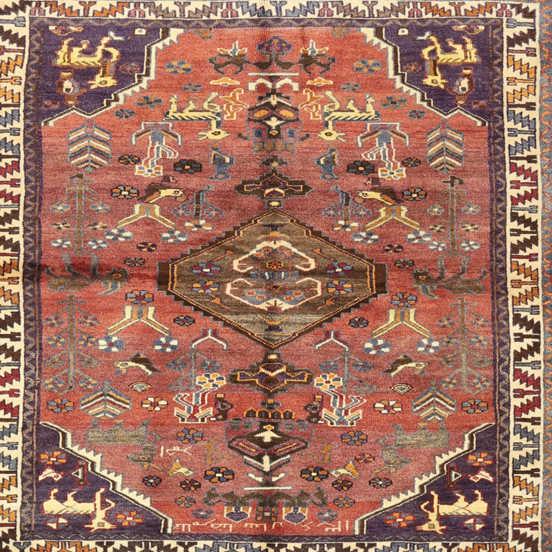 Tapis traditionnel marron/noir/bleu, Rond 5 pi