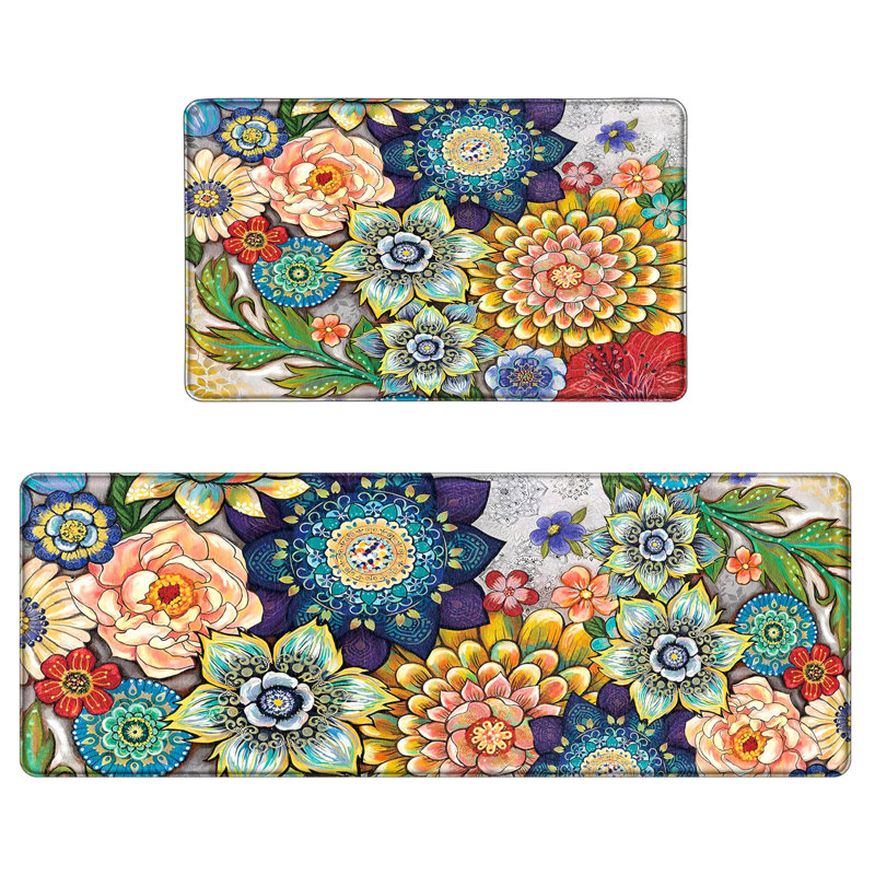 Tapis de cuisine à motif floral 2 pièces Boho