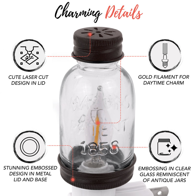 Bronze Mini Mason Jar Night Light with Warm LED Bulb