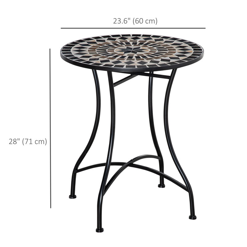 Table mosaïque, table de jardin ronde pour le jardin, noir