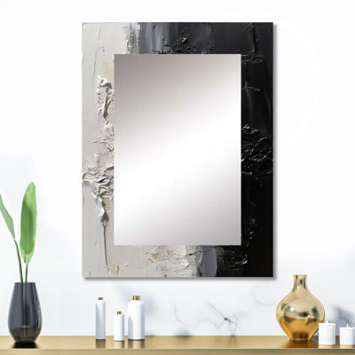 Blanc et noir Tranquility Unleashed II - miroir unique en marbre abstrait, grand miroir mural moderne et contemporain, impression d'art en métal