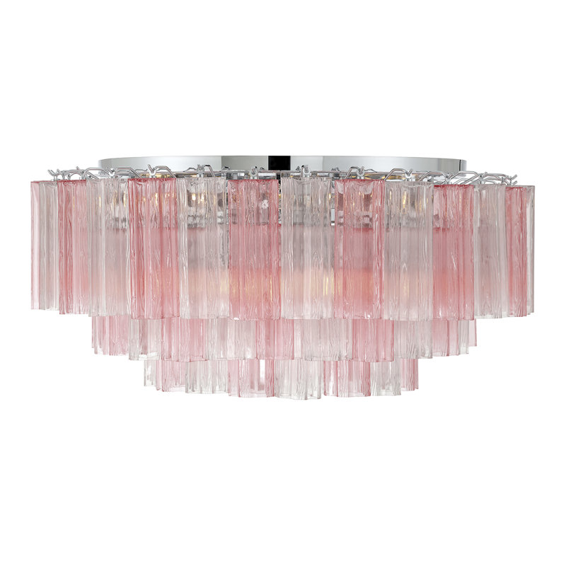 Wesham 16 Light Aged Brass Flush Mount, Chrome, Pink