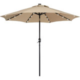 9FT Solar Powered Patio Umbrella with 32 LED Lights & Push Button Tilt & Crank Lift System for Garden/Lawn/Deck,Tan