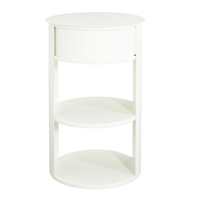 Table d'appoint ronde d'intérieur en métal à 3 niveaux avec armoire à porte coulissante, blanc mat