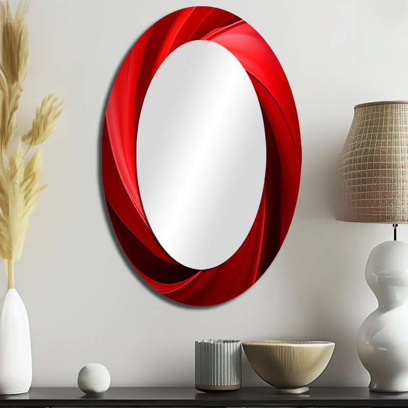 Red Perpetual Pulse Vortex - Red Modern Oval Wall Mirror, 36" x 24"