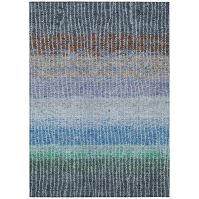Machine Washable Indoor/Outdoor Matteson ACN2314 Stripes Rug