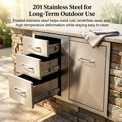 Outdoor Kitchen Stainless Steel Drawer 30" x 23" x 22" Triple Drawers and Large Access Space Combo Built-in Storage Cabinet for BBQ Island Patio Backyard Weatherproof Organization for Grilling