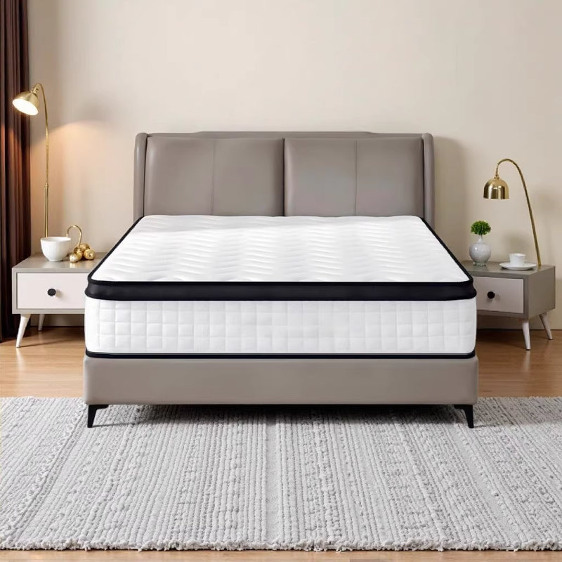 Matelas à ressorts ensachés de 12 pouces - mi-ferme avec mousse viscoélastique gélifiée pour le soutien de la colonne vertébrale et le soulagement de la pression, l'isolation des mouvements et la base antidérapante, comprimé pour une installation facile