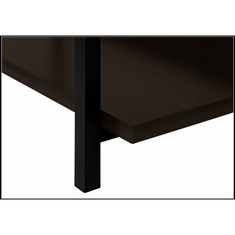 Console moderne pour entrée étroite avec plateau en stratifié brun durable et base en métal noir robuste, parfaite pour un décor contemporain