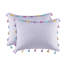 Édredon lavande avec pompons colorés et coussin décoratif en forme de cœur