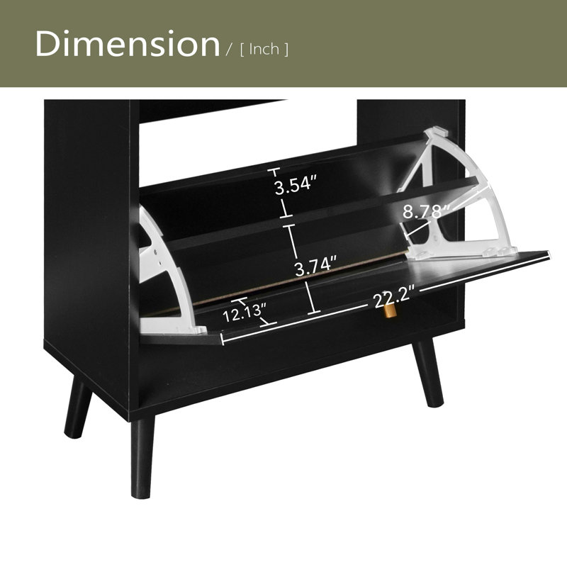 2 Door 1 Drawer Cabinet, Shoe Rack, Double Layer, Suitable For Entrance, Black