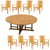 6 Seats 7 Pcs Grade-A Teak Wood Dining Set: 72" Round Table And 6 Cahyo Stacking Arm Chairs #11CH1706