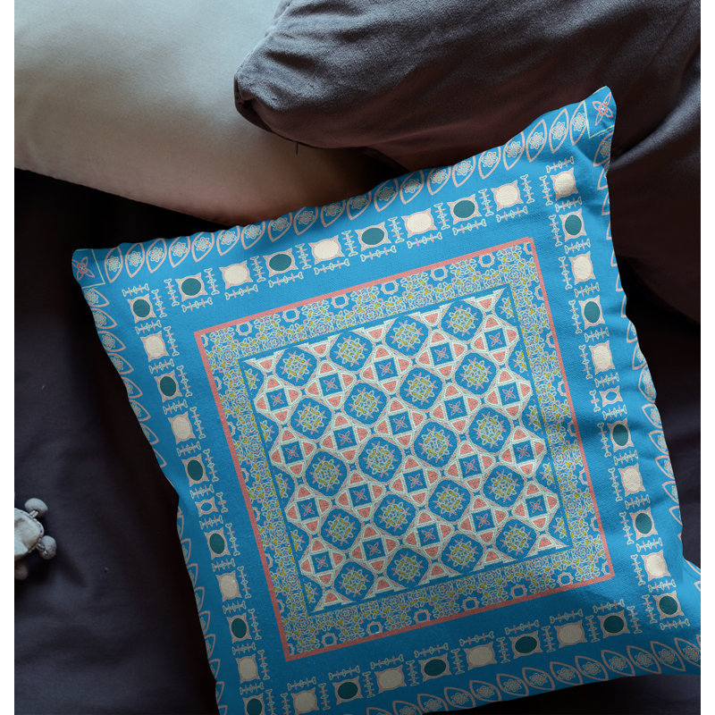  Housse de coussin carré et insert, Bleu / Rose, H 26 po x l 26 po, Fermeture éclair