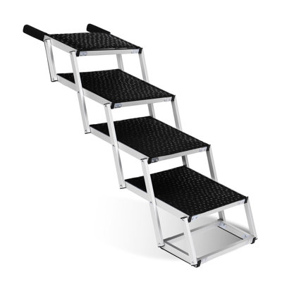 Foldable Pet Dog Stairs With Non - Slip Surface, Lightweight Aluminium Ramp, Supports Up To 250Lbs, Quick Setup, Ideal For Camping And Picnics Cars, Suvs, Trucks, Paw Print Steps, High Capacity