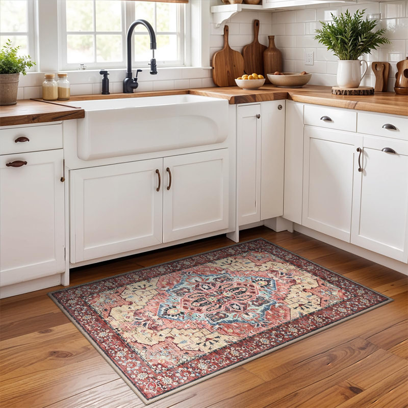Straub Large Tranditional Rugs Living Room Rug Washable Bedroom Rug Non-Slip Colorful Vintage Accent Floor Carpet For Home DecorRed