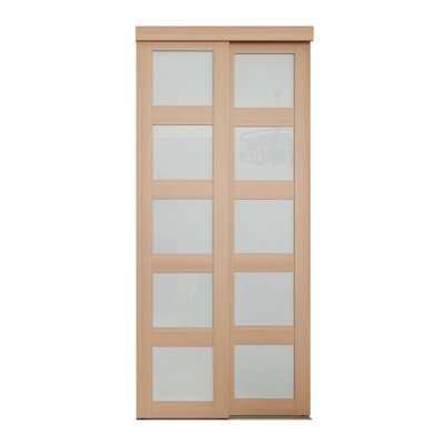 36 po x 80 1/2 po Porte coulissante en verre givré opaque 5-Lite, sésame