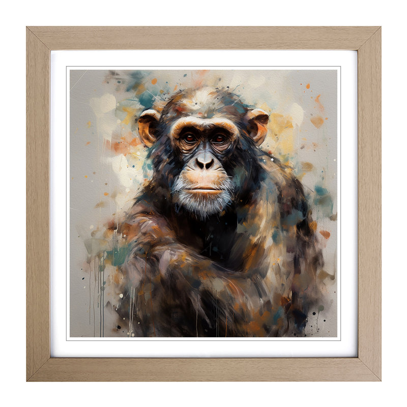 Monkey Gestural Art - Framed Print, Oak