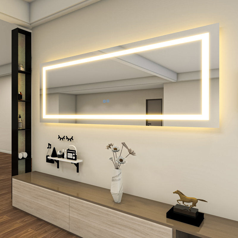 Miroir de salle de bain 36X84 à DEL avec lumières, antibuée, à intensité variable, rétroéclairé à l'avant, miroir de salle de bain intelligent, fonction mémoire, incassable, verre trempé (horizontal / vertical)