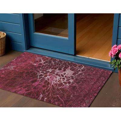 Tapis extérieur lavable abstrait 3 pi x 5 pi Merlot