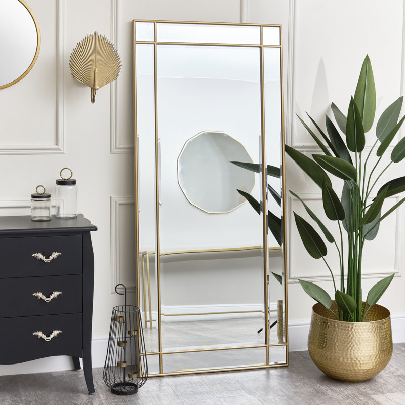 Aaidyn Metal Flat Mirror, Gold, 180cm H x 80cm W