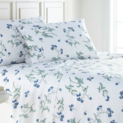Southshore Fine Linens Myosotis Scorpioides 4-Piece 300 Thread Count Cotton Sateen Sheet Set, 22-Inch Extra Deep Pocket, Queen, White