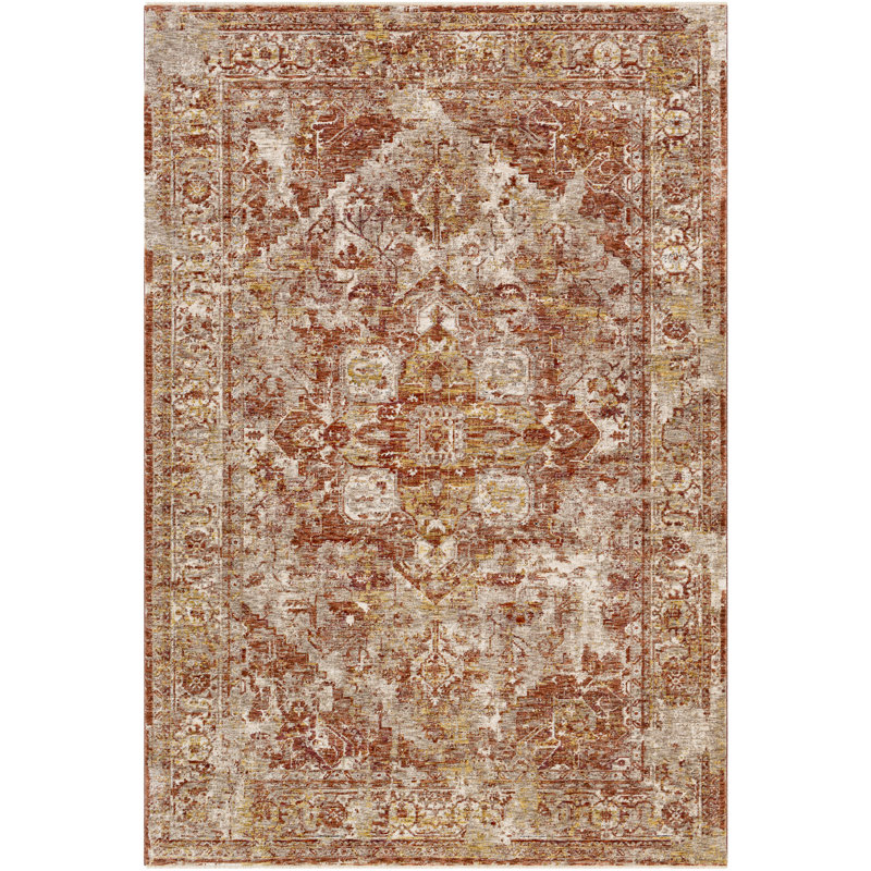 Tapis oriental safran / pêche Yatendra, Rectangle 5 pi x 7 pi 5 po