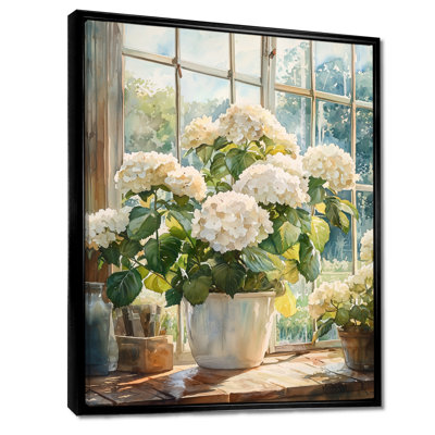 Hydrangeas In The Farm Greenhouse II - Floral Wall Art Living Room
