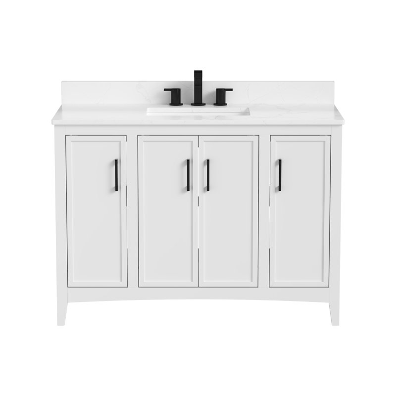Meuble-lavabo pliable 48 po avec cadre en bois massif, à verrouillage rapide, White