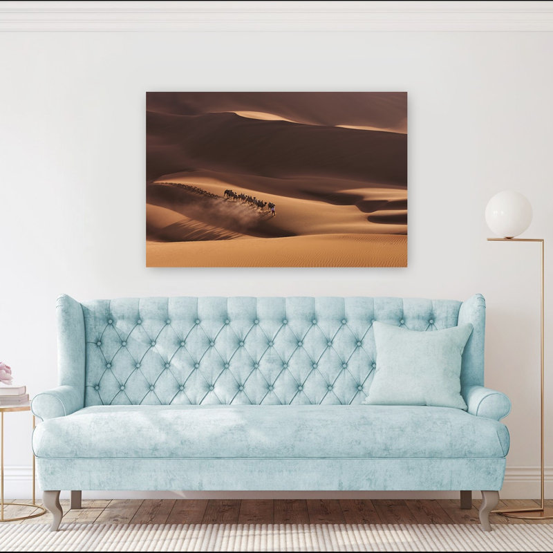 «Golden Desert Trek Serene Abstract Contemporary Landscape Nature», reproduction d'art murale, H 48 po x l 32 po