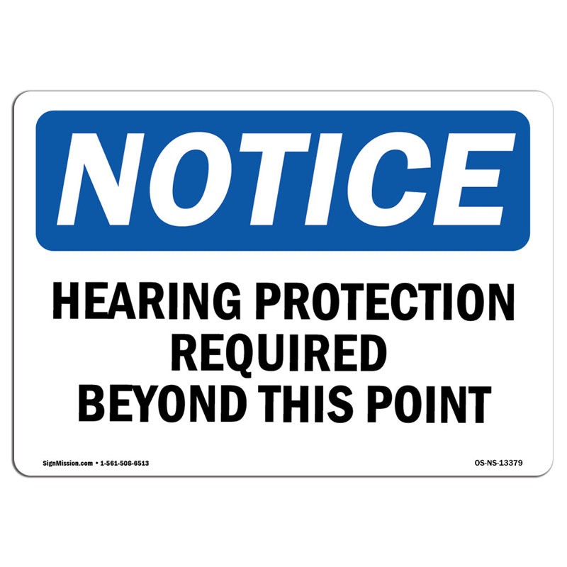 Protection auditive requise au-delà de ce panneau, H 18 po x l 24 po x P 0,1 po