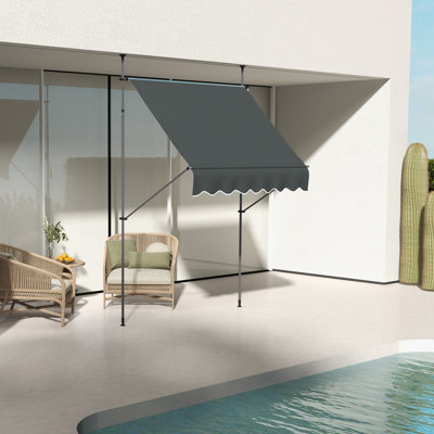 Outsunny 200cm W x 120cm D Polyester Cover Retractable Patio Awning,Door Canopy,Window Awning,Freestanding Awning