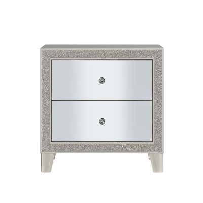 Mirrored & Champagne Finish Nightstand For Bedroom & Living Room