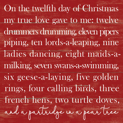 12 Days Of Christmas Red Wood - Wrapped Canvas Print