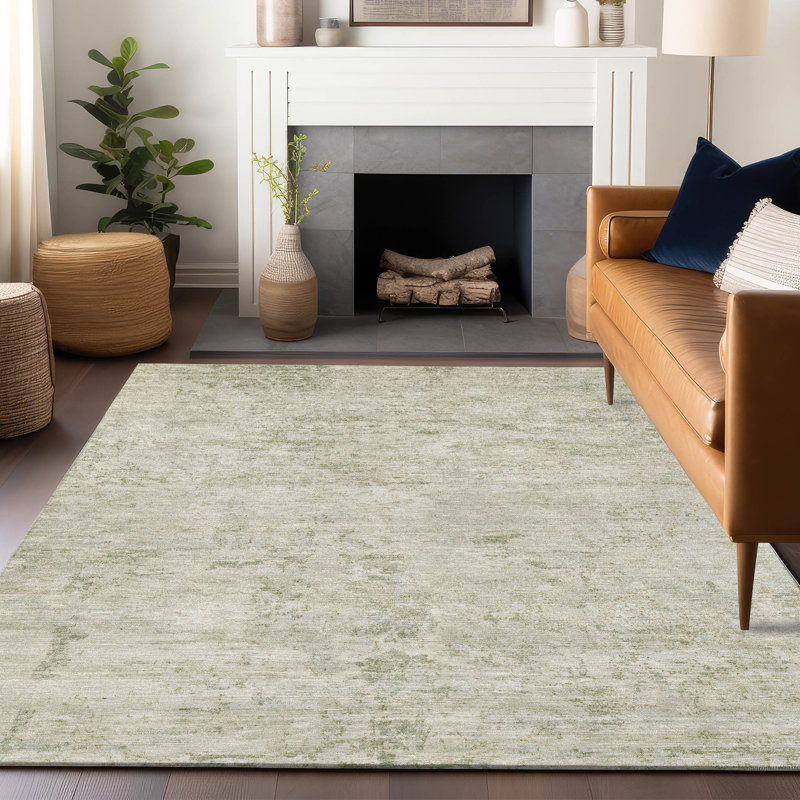 Machine Washable Light Beige Linen Indoor/Outdoor Rug
