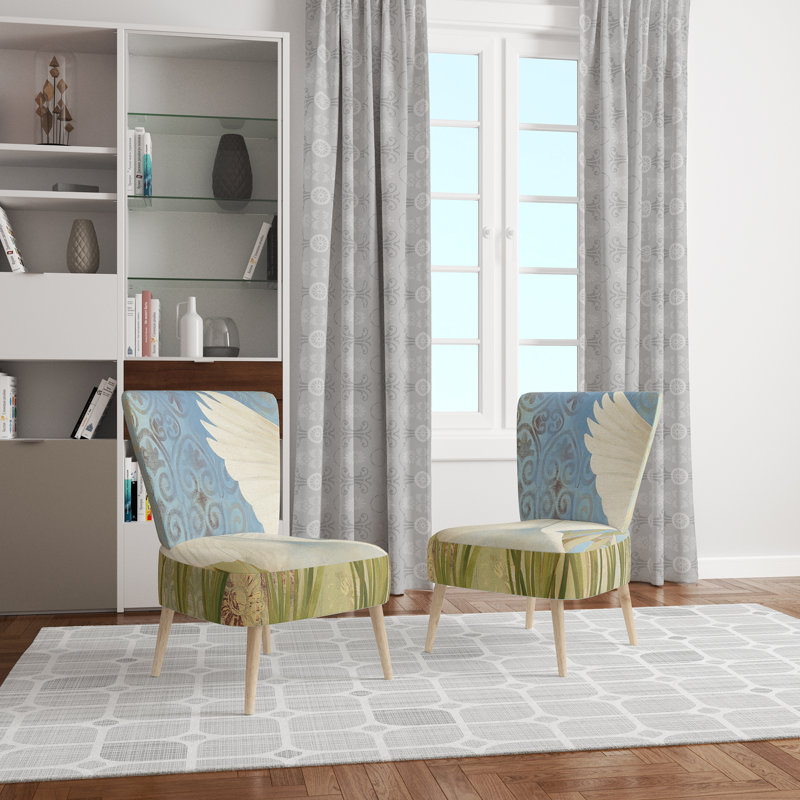 Upholstered Floral Side Chair - Modern floral Accent Chair, Ombre Green/Blue Polyester Blend