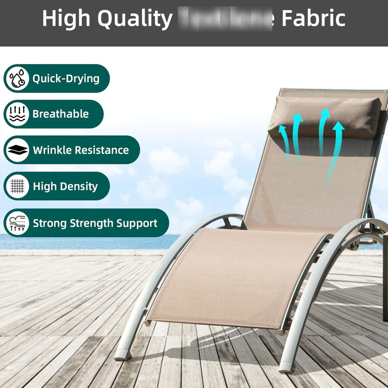 3 chaises longues près de la piscine - chaises réglables en aluminium avec table d'appoint en tissu antirouille pour terrasse, pelouse, cour arrière