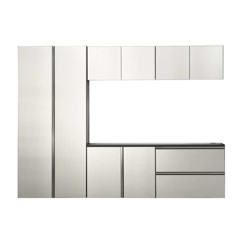 96 In. W X 72 H 20 D Garage Cabinet B - Series. Wall Mounted For Space, Soft Closing, Extra Deep Storage, Water & Heat , Stain Scratch E0 Graded Board, 2X Thicker , Metallic Grey Shade, Made In