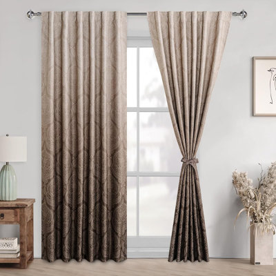 2 Panels 85% Blackout Back Tab Ombre Room Darkening for Bedroom - Damask Design Thermal Insulted Window Drapes with Tiebacks Light Blocking Curtains for Living Room