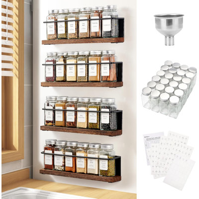 Magnetic Spice Rack With 24 Jars, 216 Labels, 1 Steel Funnel For Refrigerator,Microwave Oven - Full Set Of Spice Organizer