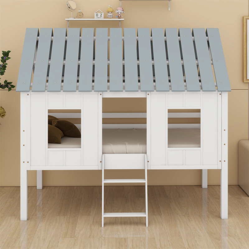 Low Loft House Bed With Roof And Two Front Windows