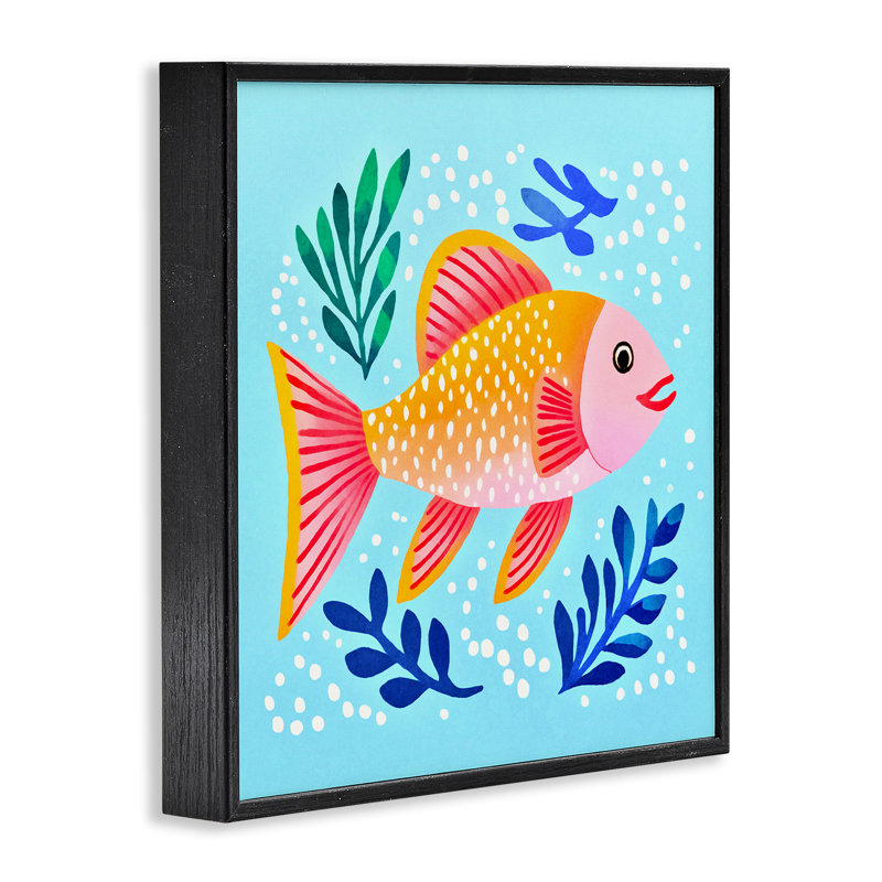 «Whimsical Fish & Seaweed», estampe numérique encadrée par Andrea Haase, H 24 po x l 24 po, Giclée encadrée noir minuit
