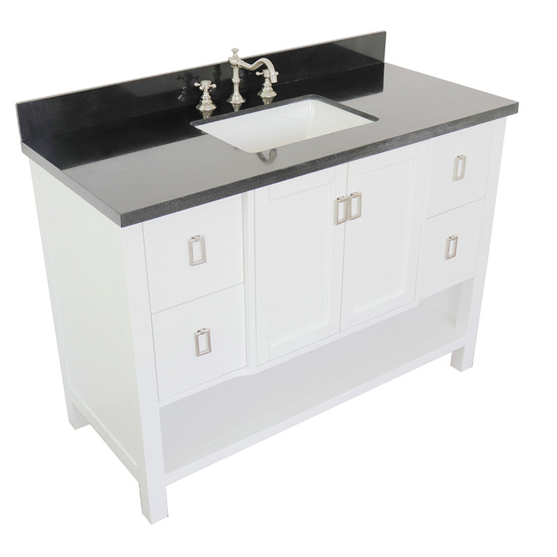 Wilhoit 49'' Single Bathroom Vanity with Top, White/Black Galaxy