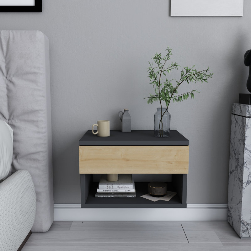 Table de chevet flottante Jamot, Anthracite / chêne